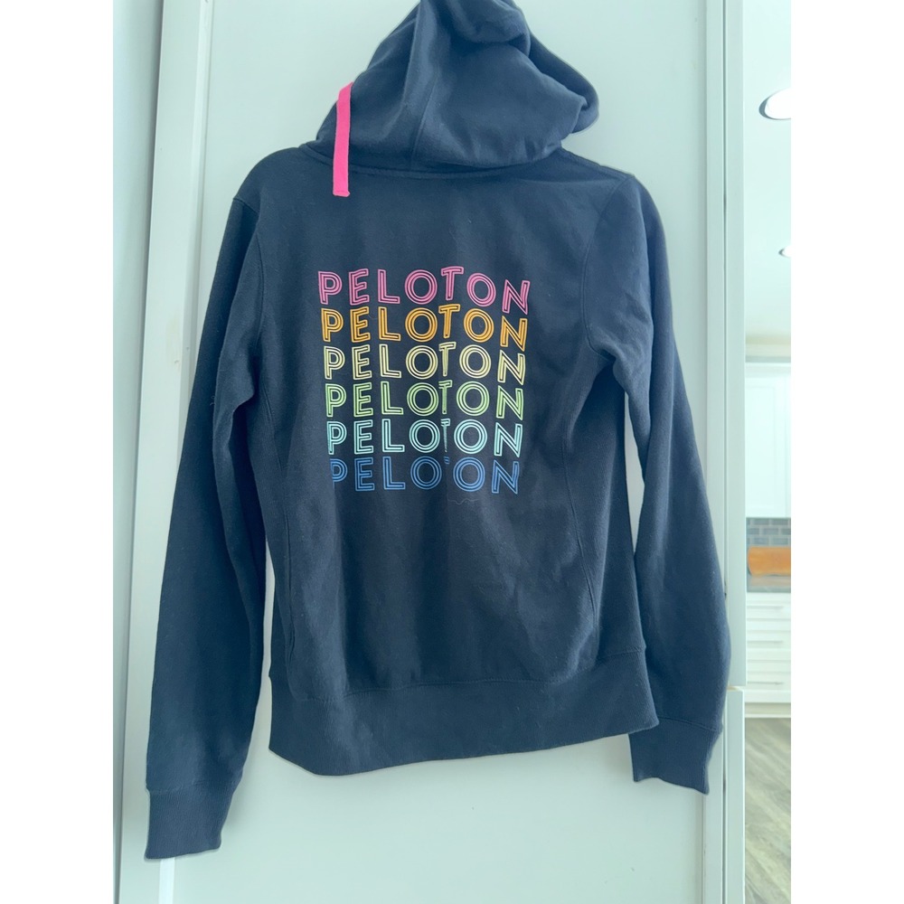 Peloton Womens Full Zip Hoodie Black Rainbow Logo Graphic Sweatshirt Small